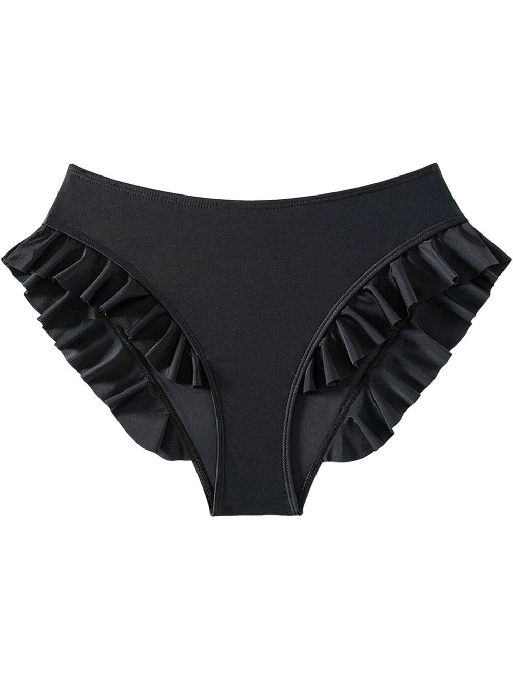 Mid Waist Bikini Bottoms Ruffles Full Coverage Swimsuit L 1332/bb4-1